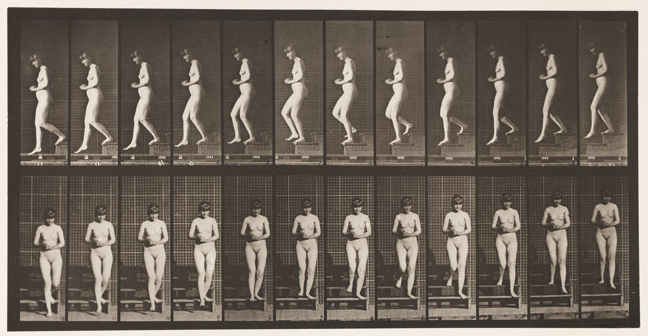 Tavola 128. Scendere le scale, mani giunte da Eadweard Muybridge