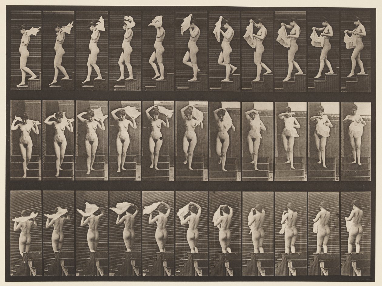 Tavola 133. Scendere le scale, gettando un fazzoletto sulle spalle da Eadweard Muybridge