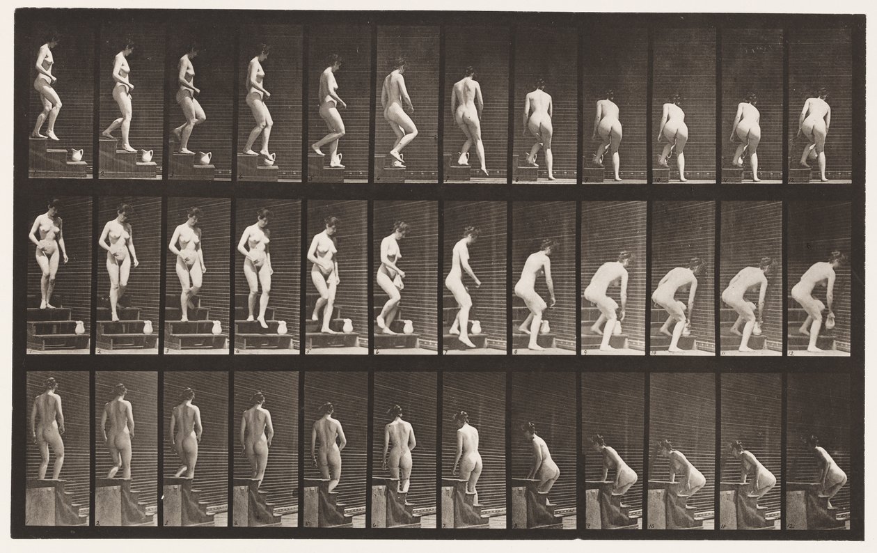 Tavola 149. Scendere le scale; chinarsi per sollevare una brocca da Eadweard Muybridge
