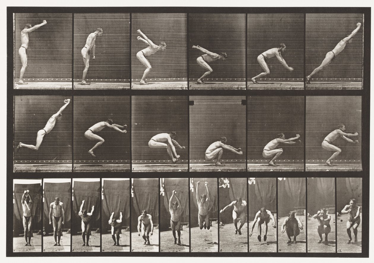Saltare; Salto in Lungo da Fermo, 1872-1885 da Eadweard Muybridge