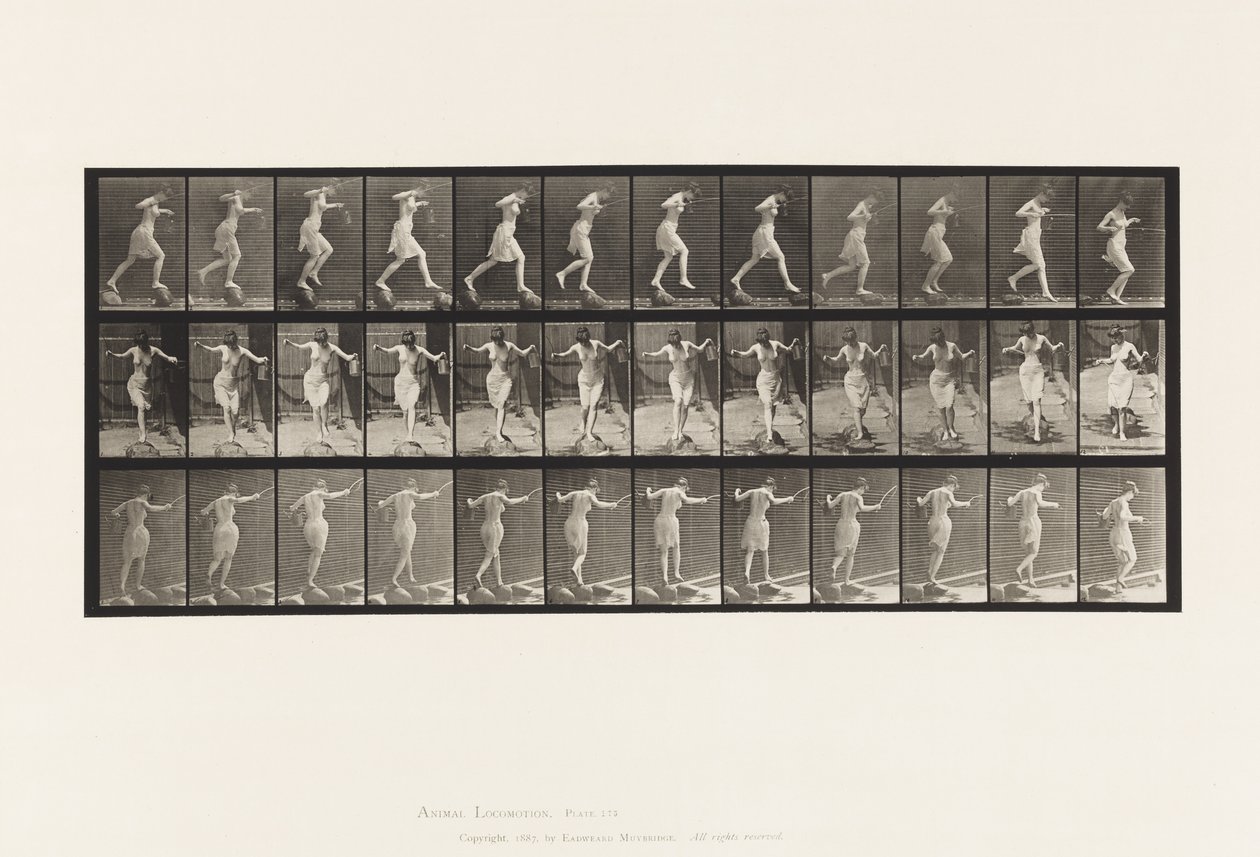 Tavola 175. Attraversamento del ruscello su pietre con canna da pesca e lattina da Eadweard Muybridge