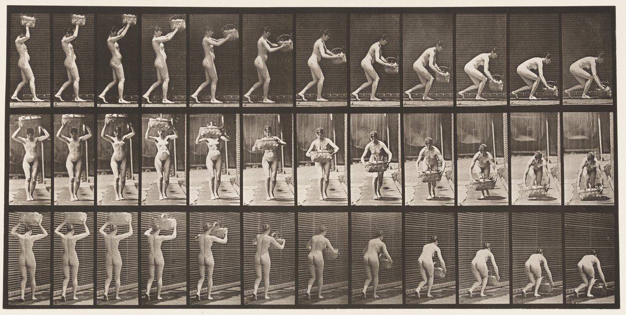Prendere un cesto da 12 libbre dalla testa e metterlo a terra da Eadweard Muybridge