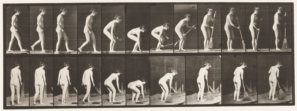 Tavola 219. Chinarsi e sollevare una scopa e spazzare da Eadweard Muybridge