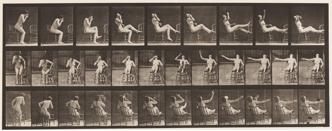 Sedersi mettendo i piedi su una sedia (tavola 247) da Eadweard Muybridge