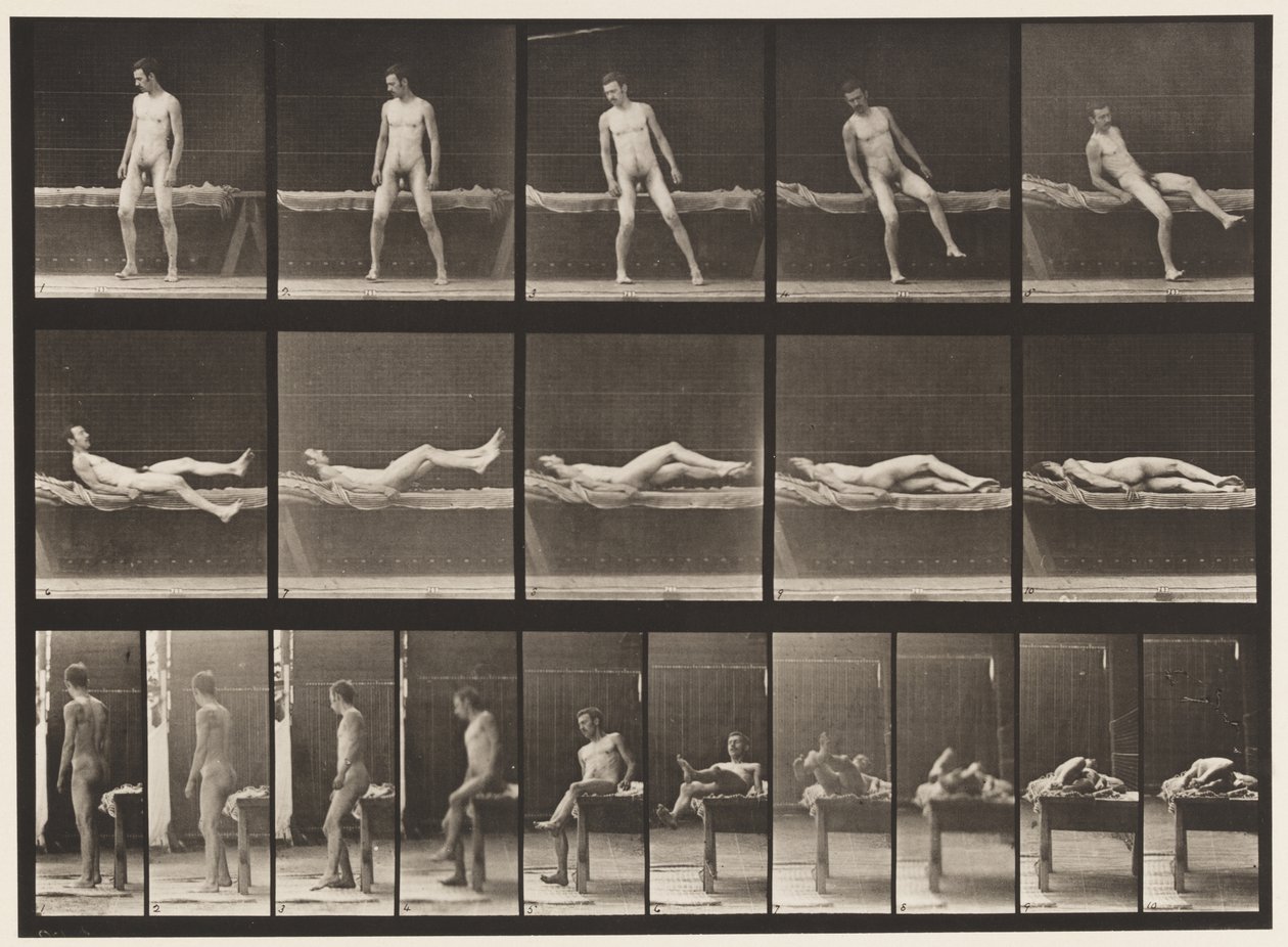 Sdraiarsi su un divano e girarsi su un lato, 1885 da Eadweard Muybridge