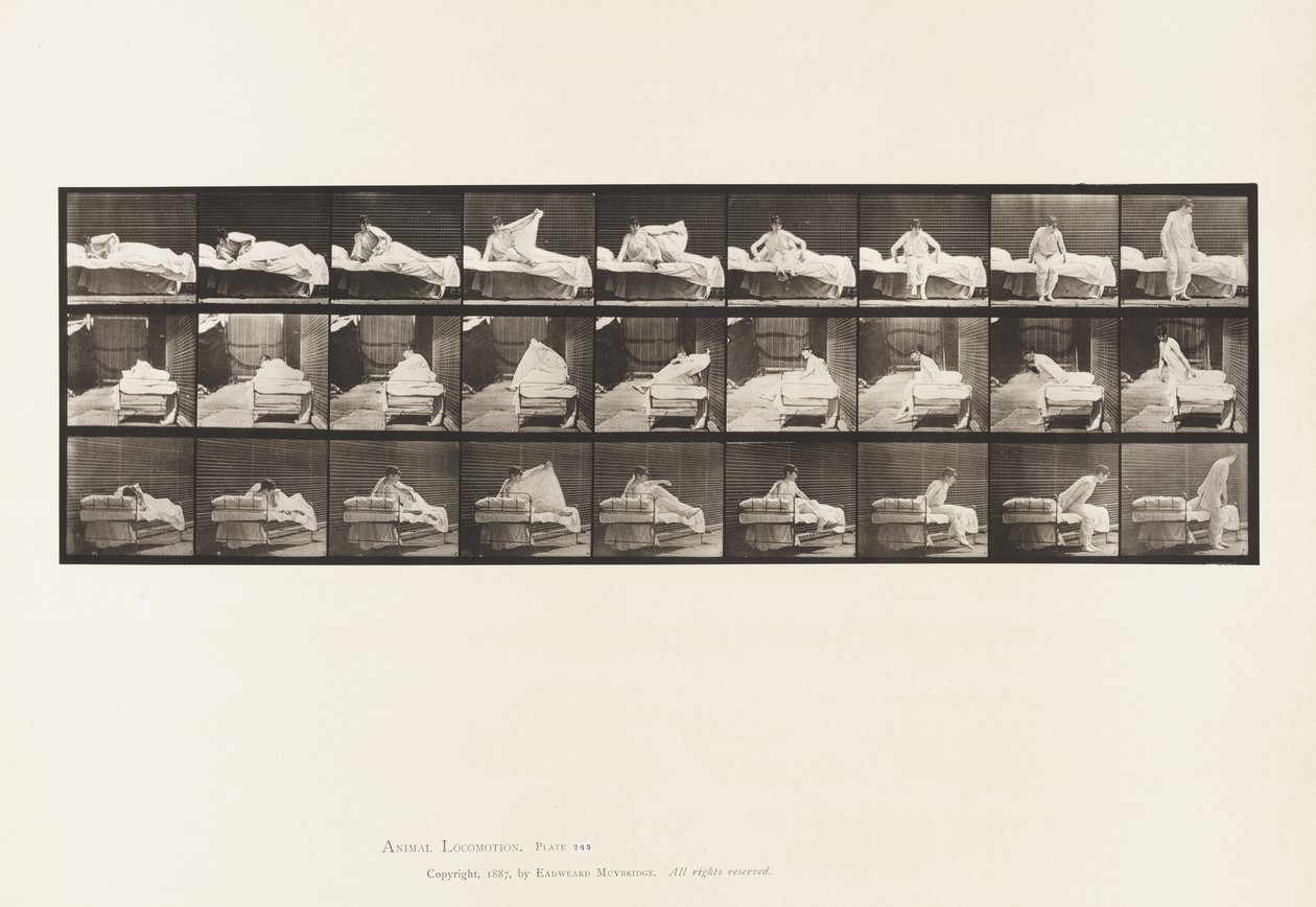 Piastra 265. Alzandosi dal letto e preparandosi a inginocchiarsi da Eadweard Muybridge