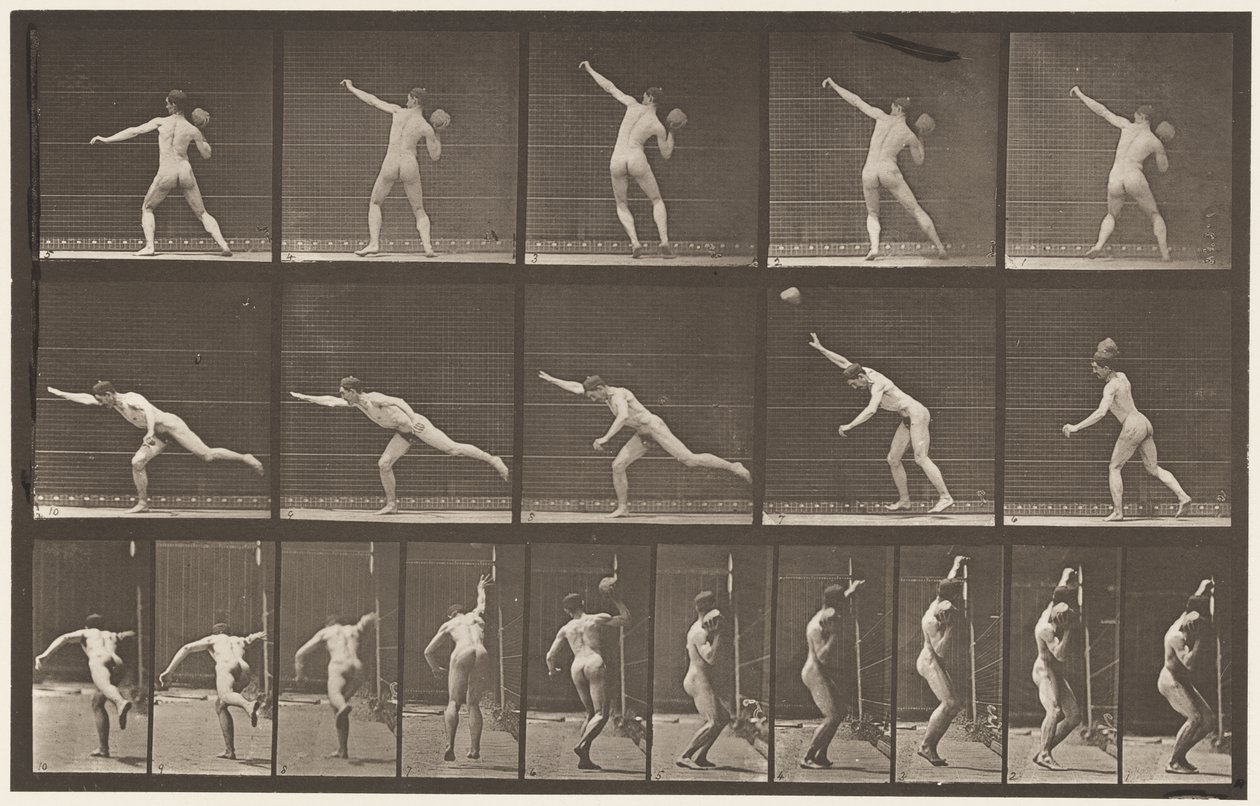Sollevare una roccia da 20 libbre, 1885 da Eadweard Muybridge