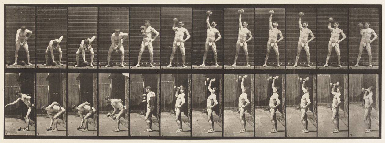 Piastra 320. Sollevamento di un manubrio da 50 libbre da Eadweard Muybridge