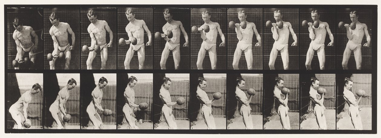 Tavola 324. Curling con manubrio da 50 libbre, modello, 3/4 lunghezza da Eadweard Muybridge