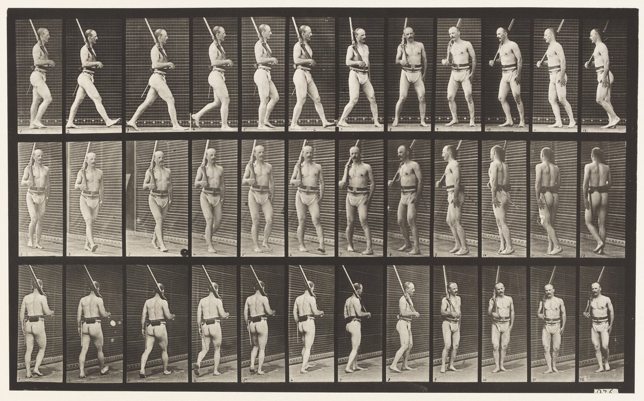 In guardia, camminare e girarsi (tavola 355) da Eadweard Muybridge