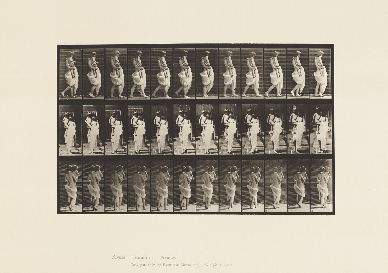 Camminare, portando un bambino da Eadweard Muybridge
