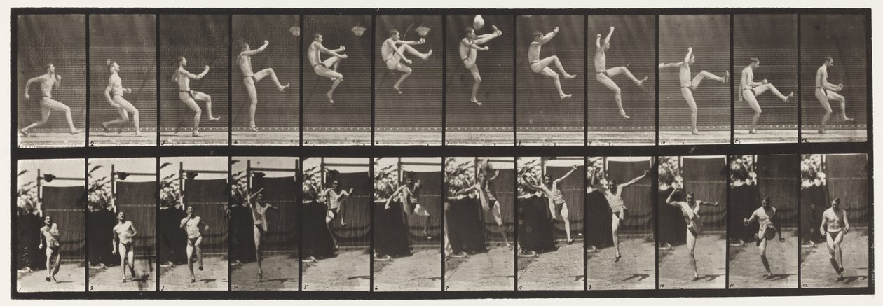 Correre, saltare e calciare (tavola 366) da Eadweard Muybridge