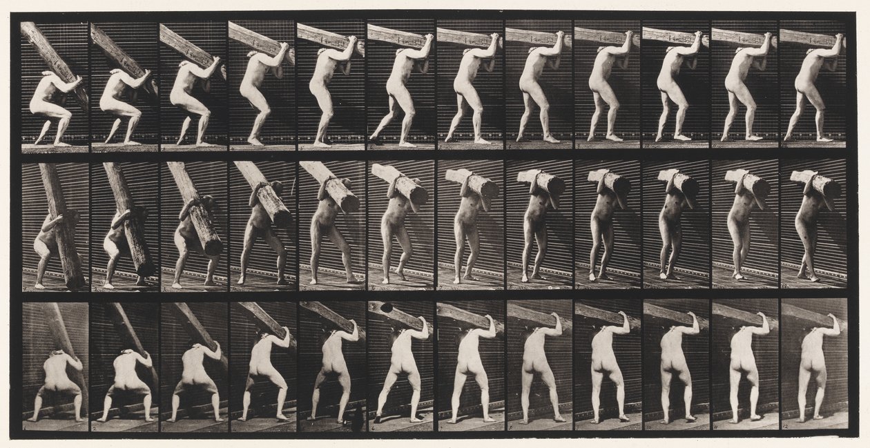 Tavola 383. Sollevamento di un tronco sulla spalla da Eadweard Muybridge