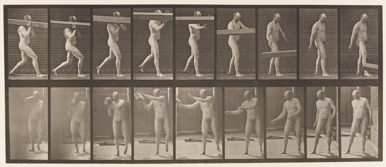 Sollevare un tronco sulla spalla (tavola 384) da Eadweard Muybridge