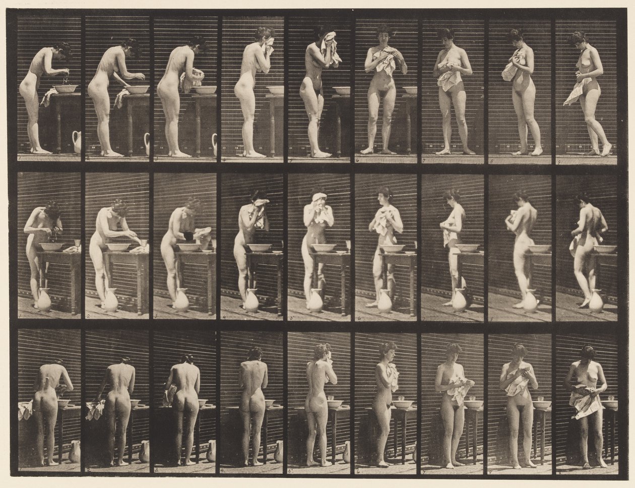 Lavarsi, asciugarsi il viso e girarsi (tavola 412) da Eadweard Muybridge