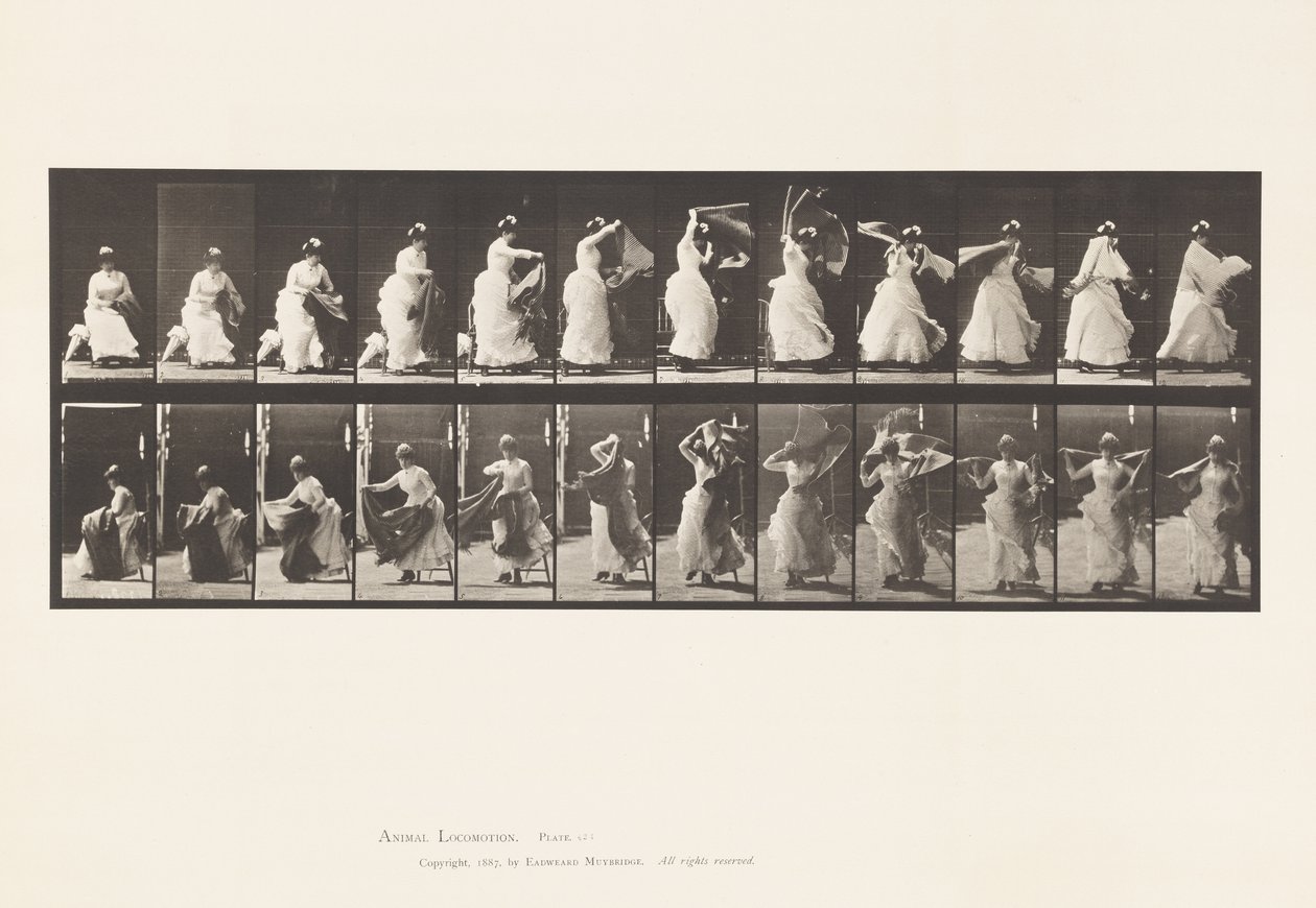 Piatto 424. Toilette; Alzarsi dalla sedia e mettersi lo scialle, 1885 da Eadweard Muybridge
