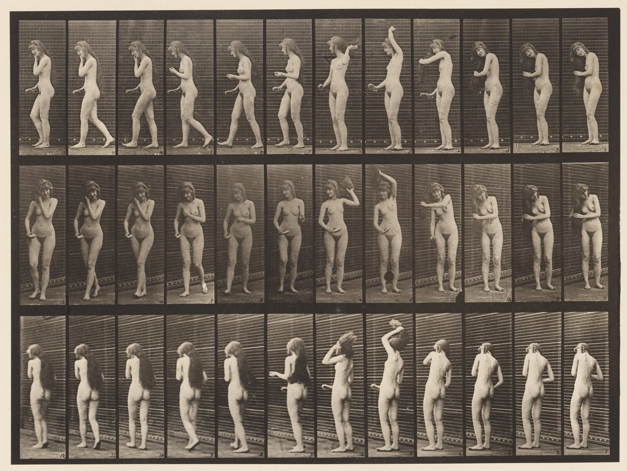 Piatto 426. Toilette; Spazzolarsi i capelli e andarsene, 1872-1885 da Eadweard Muybridge