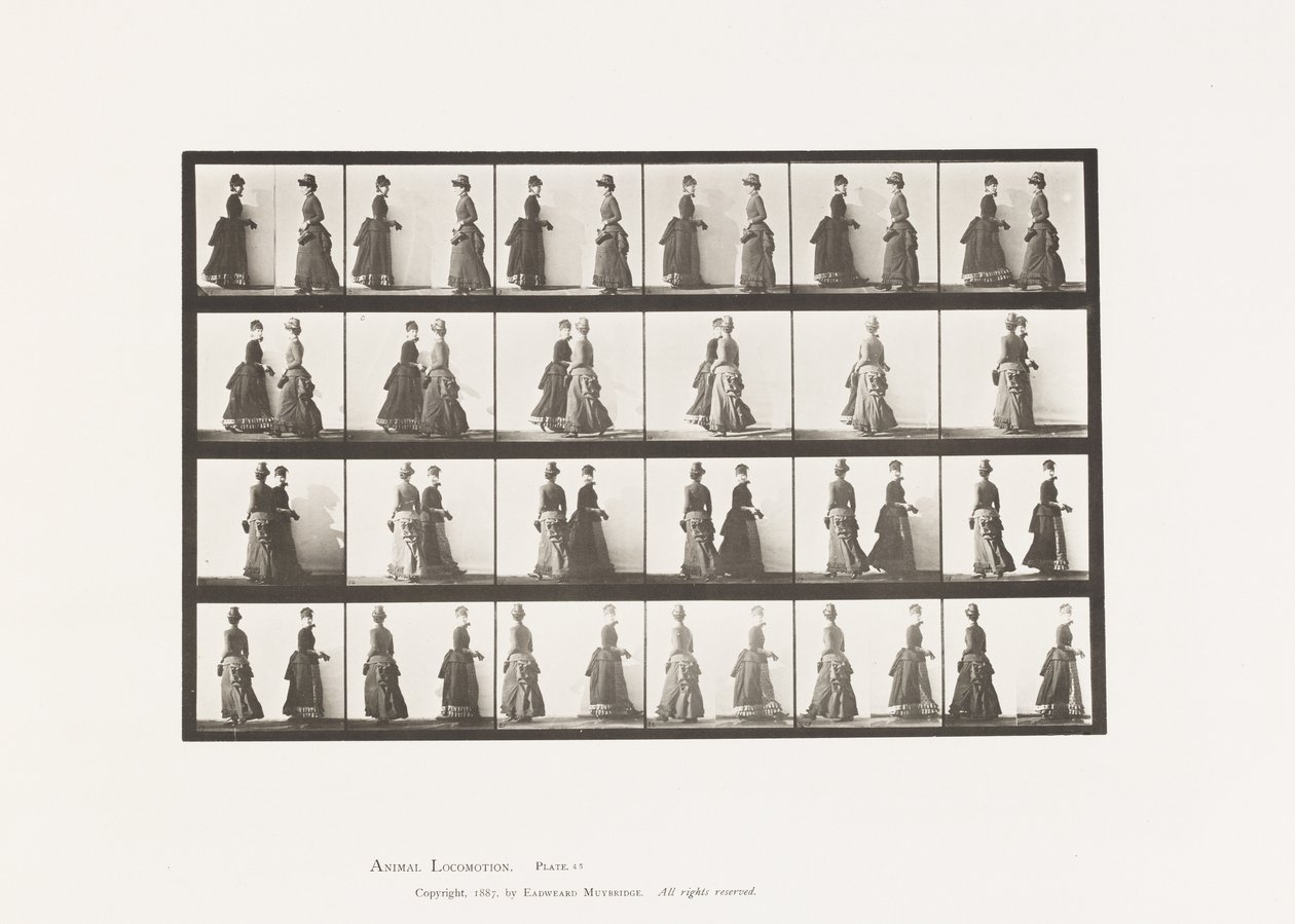 Camminare, due modelli che si incontrano e si girano parzialmente da Eadweard Muybridge