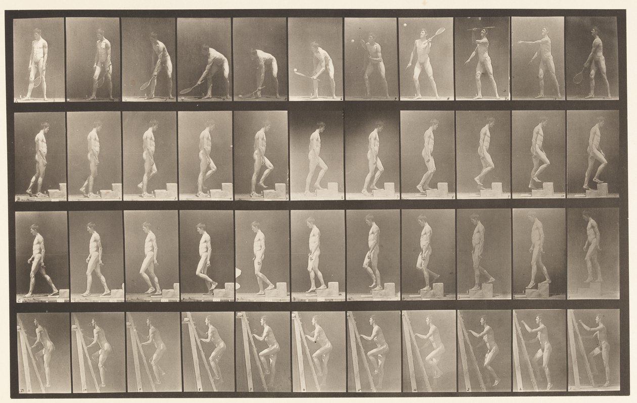A, Tennis sul prato; B, salire un gradino, 1872-1885 da Eadweard Muybridge