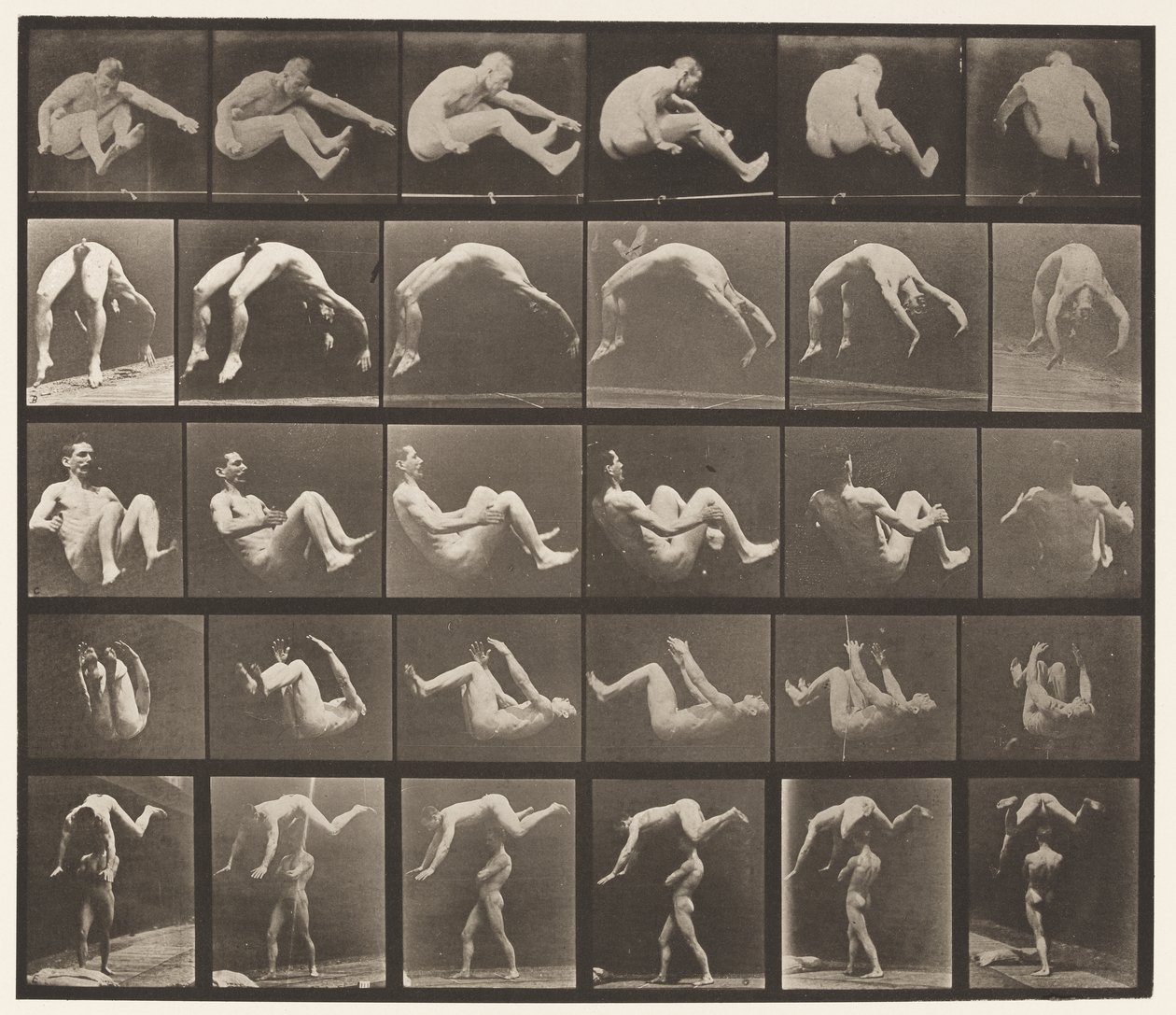Tavola 522. A, 97 salto; B, 98 capriola; C, 98 salto mortale da Eadweard Muybridge
