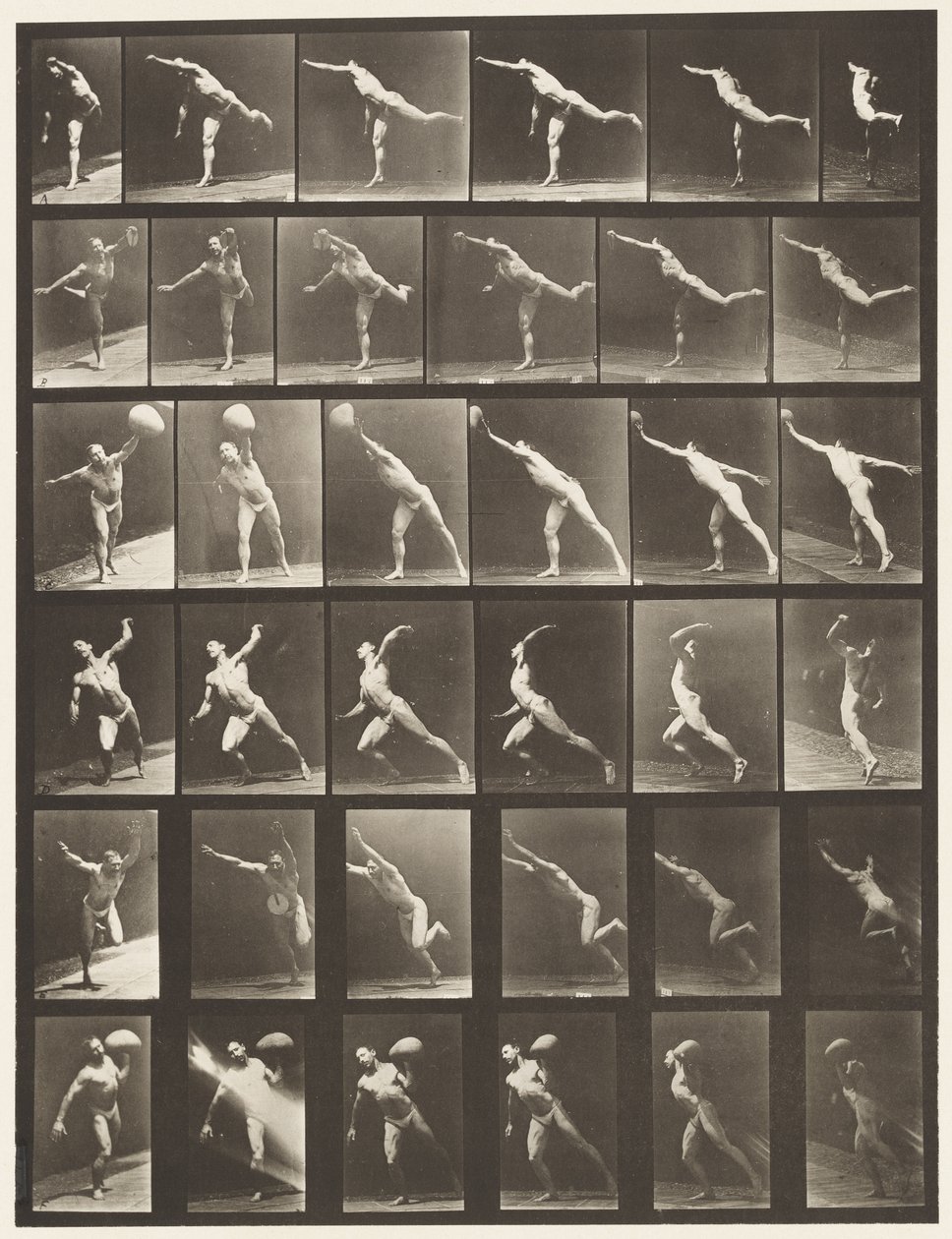 A, colpire un colpo; B, lanciare il disco da Eadweard Muybridge