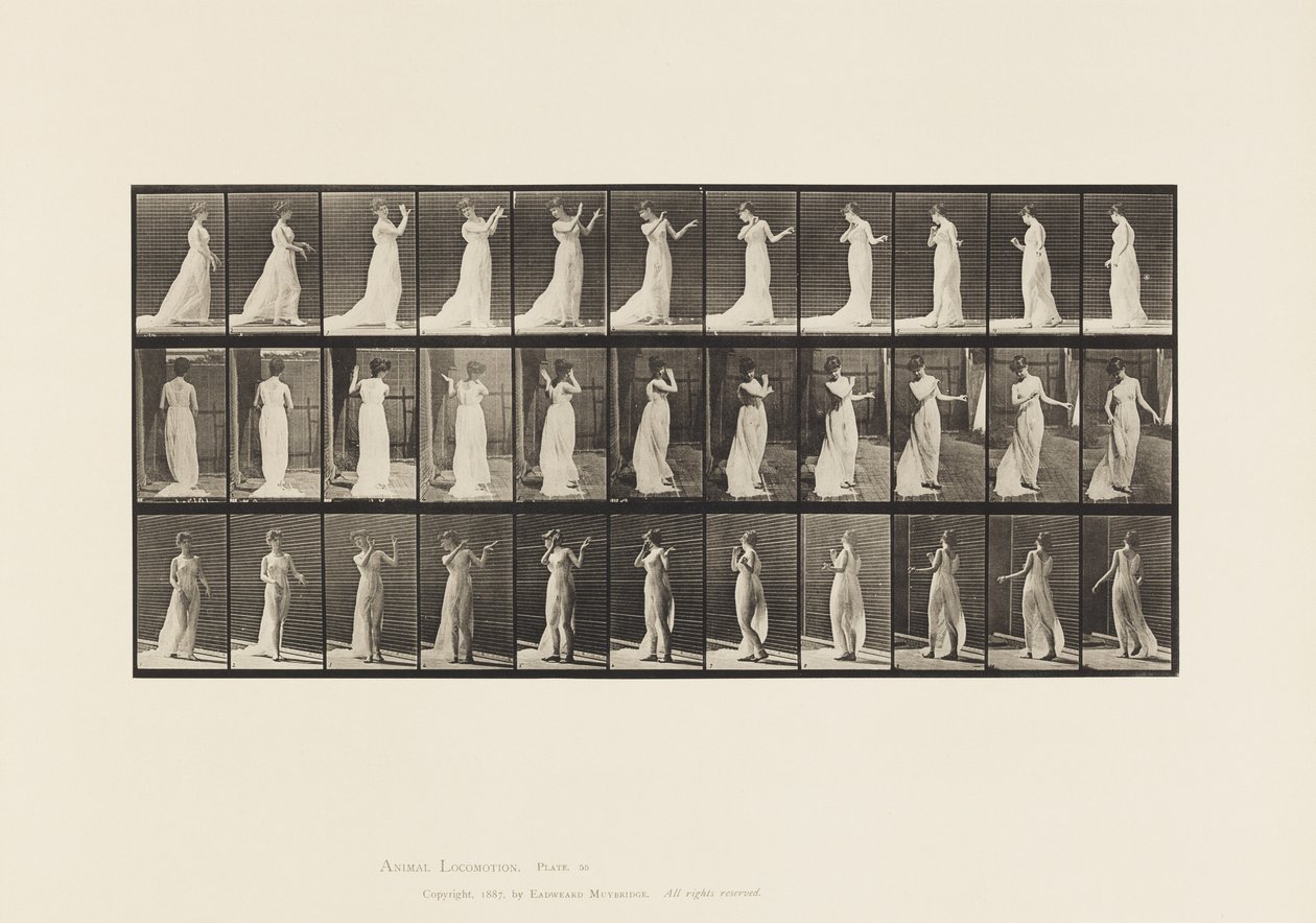 Tavola 55. Camminare, girarsi, azione di avversione, 1885 da Eadweard Muybridge