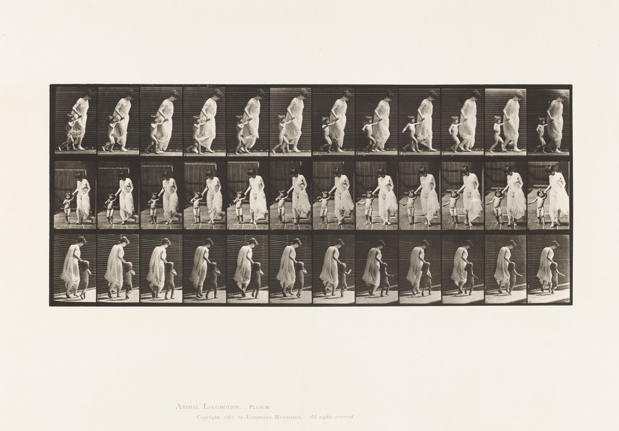 Tavola 72. Correre, tenendo per mano un bambino (70) da Eadweard Muybridge