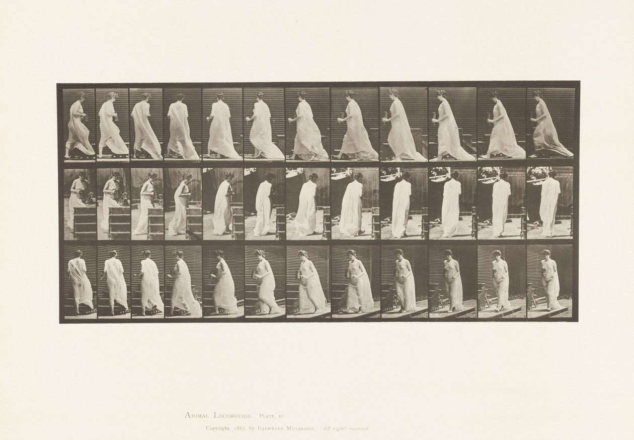 Girare per salire le scale, con brocca e calice in mano da Eadweard Muybridge