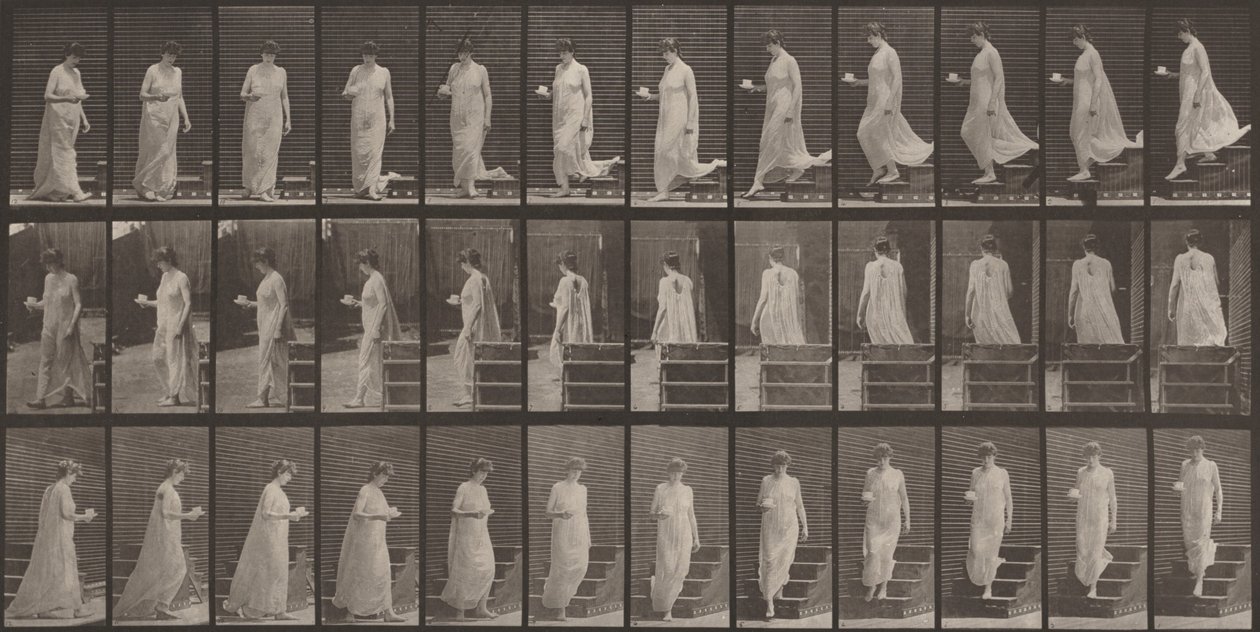 Tavola numero 143. Scende le scale, con una tazza e un piattino nella mano destra da Eadweard Muybridge