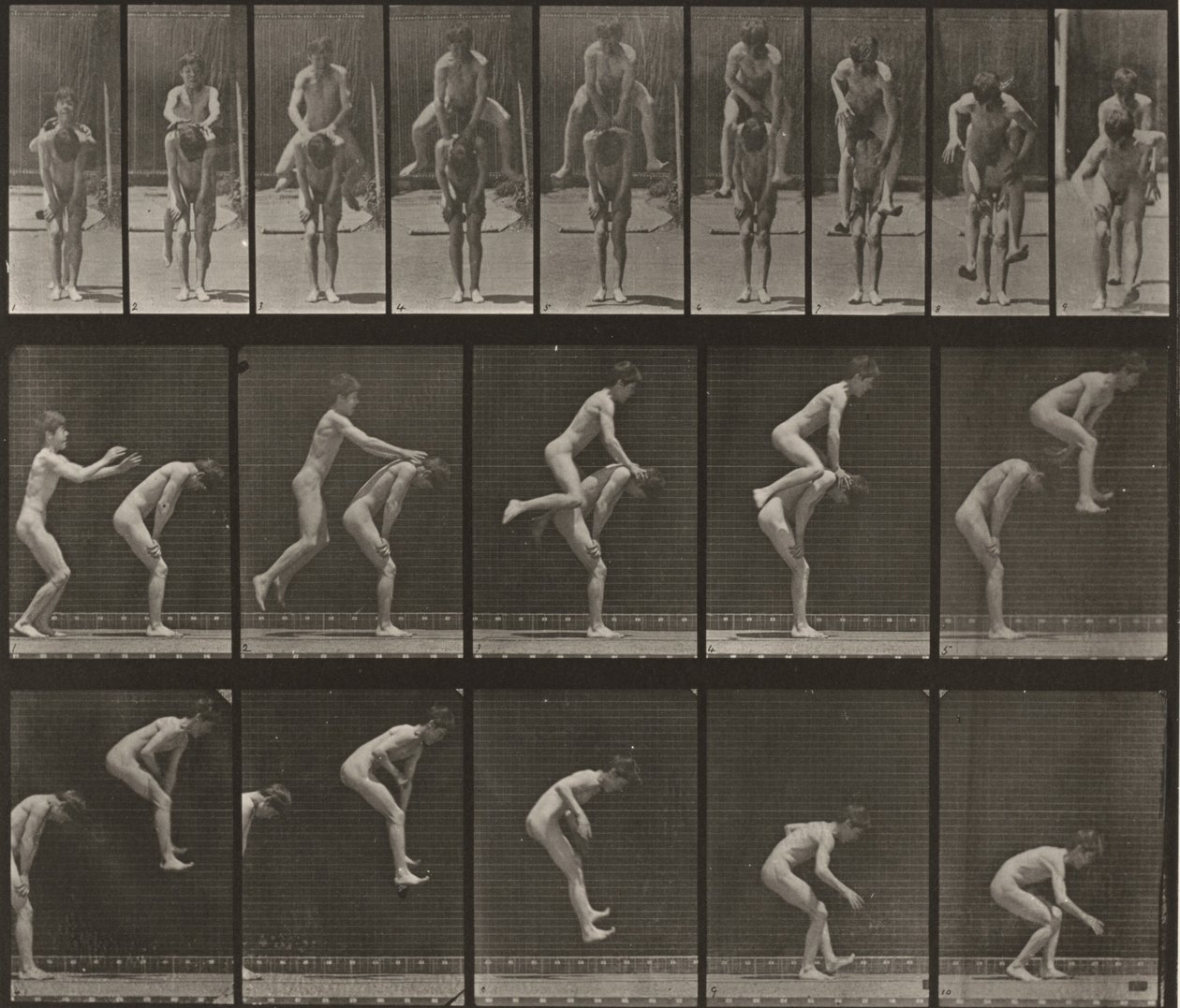 Tavola numero 167. Saltare sopra la schiena di un ragazzo (salto della cavallina) da Eadweard Muybridge