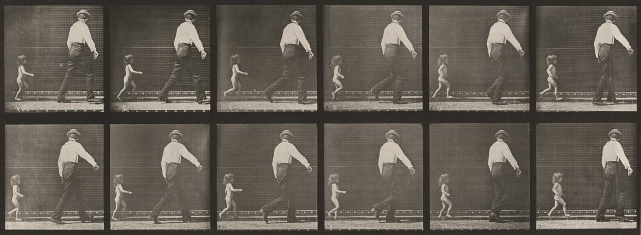 Tavola numero 470. Bambino che corre dietro a un uomo da Eadweard Muybridge