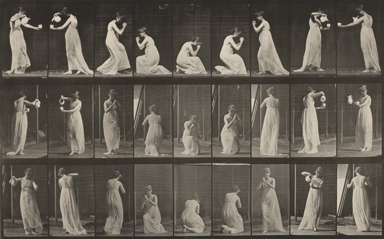 Tavola numero 502. Varie pose, chinati, in ginocchio, ecc. da Eadweard Muybridge