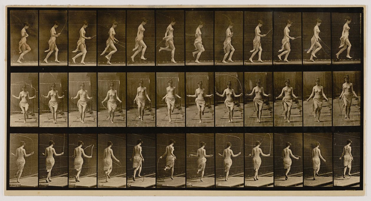 Donna che usa la corda per saltare, dal libro Locomozione animale da Eadweard Muybridge