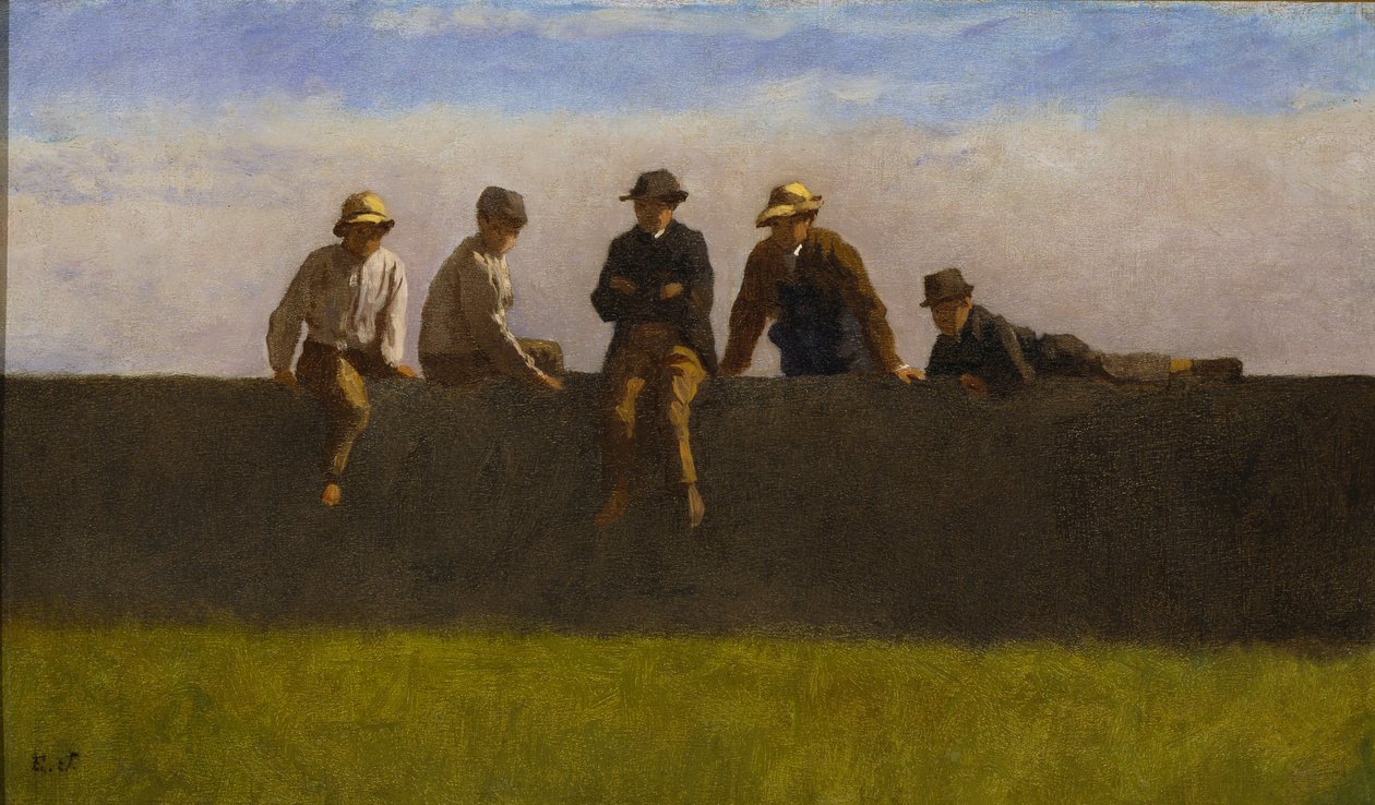 Cinque ragazzi su un muro da Eastman Johnson