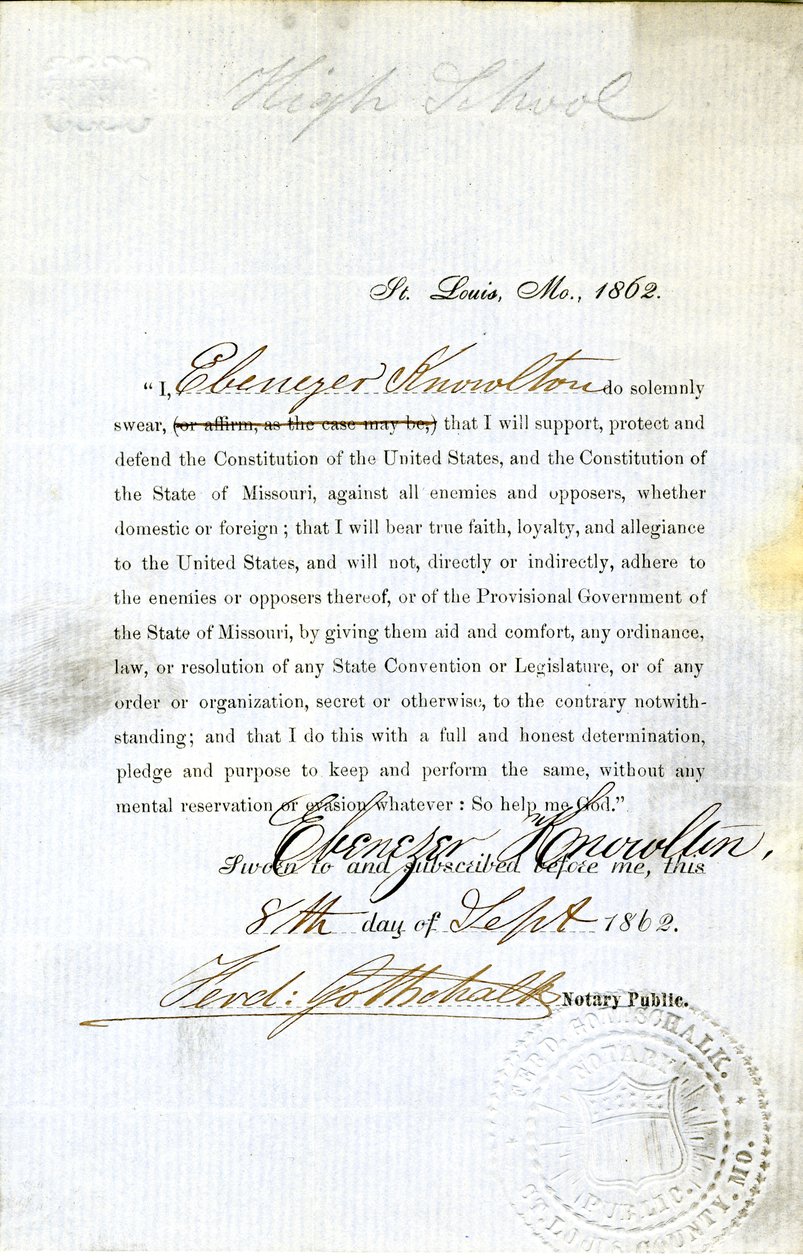 Giuramento di fedeltà di Ebenezer Knowlton del Missouri, Contea di St. Louis da Ebenezer Knowlton