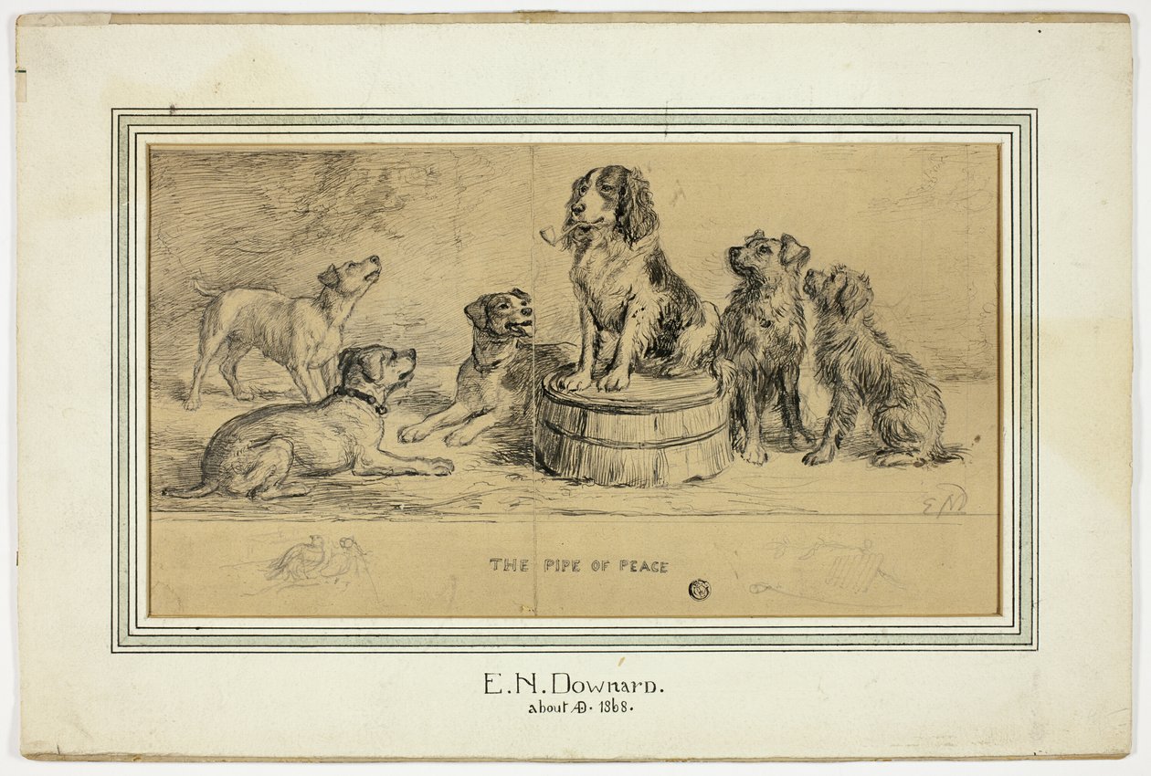 La pipa della pace (recto); schizzo di Village Street (verso) da Ebenezer Newman Downard