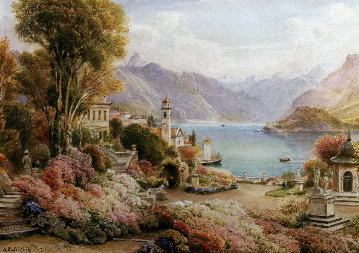 Villa Melzie, Como, Italy. Lac de Come en Italie. Peinture de Ebenezer Wake Cook (1843-1926 British) Collection privee da Ebenezer Wake Cook