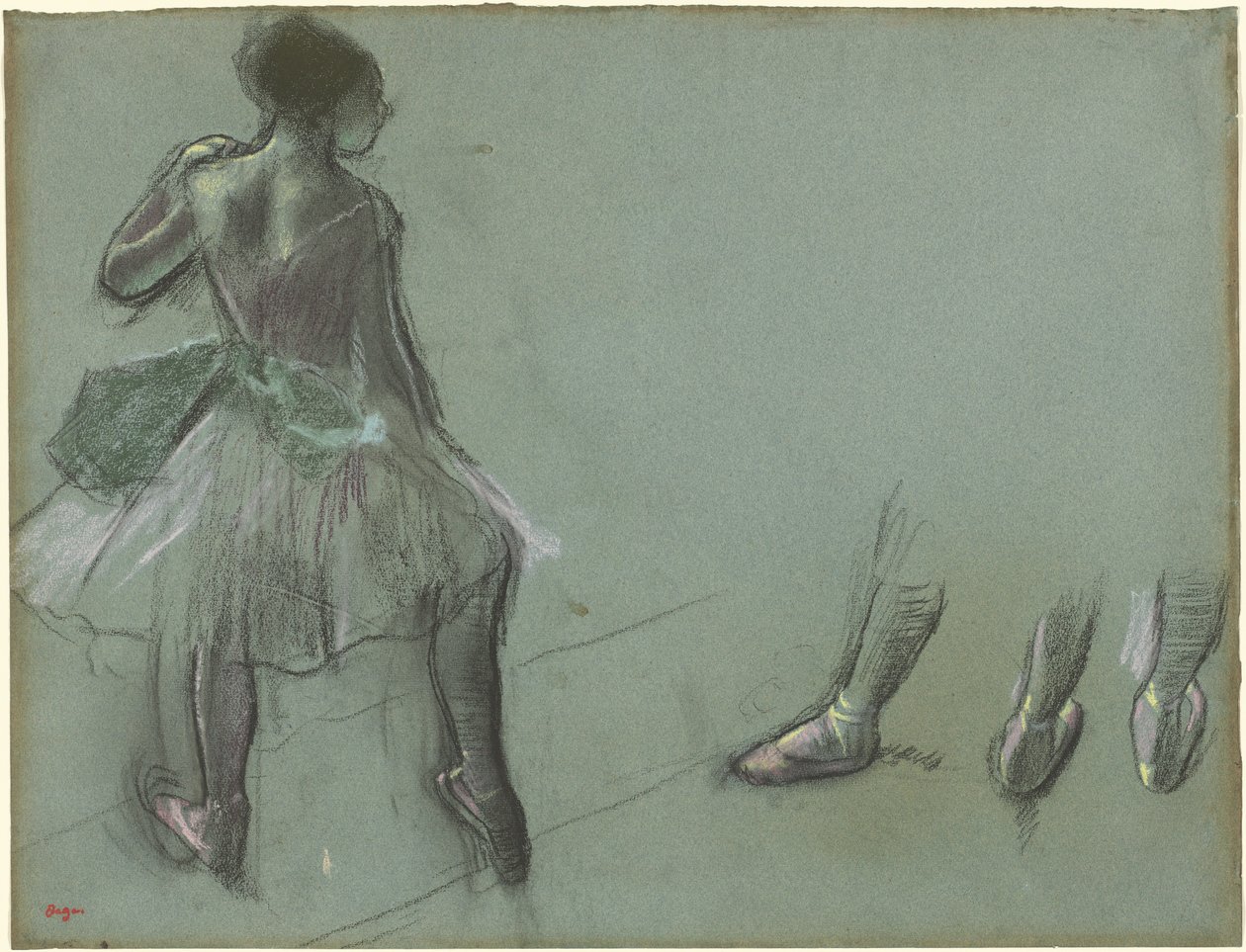 Ballerina vista da dietro e tre studi di piedi da Edgar Degas