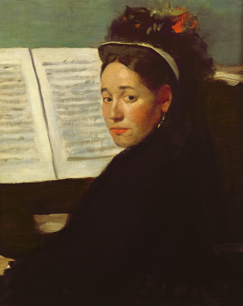 Mademoiselle Marie Dihau (1843-1935) al pianoforte, c.1869-72 da Edgar Degas