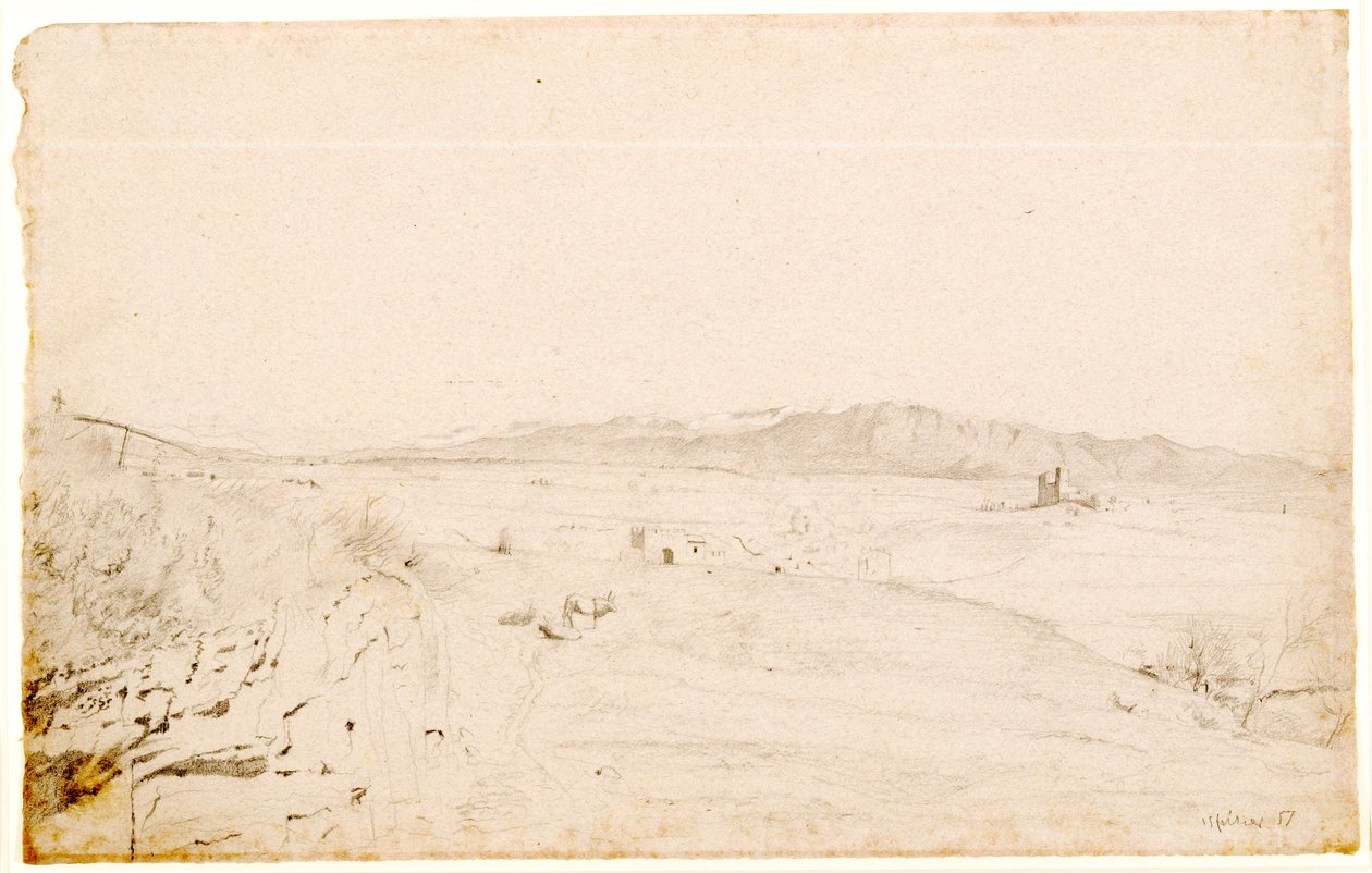 Paesaggio romano, probabilmente di fronte al Monte Lepini, oltre la città di Velletri, 1857 da Edgar Degas
