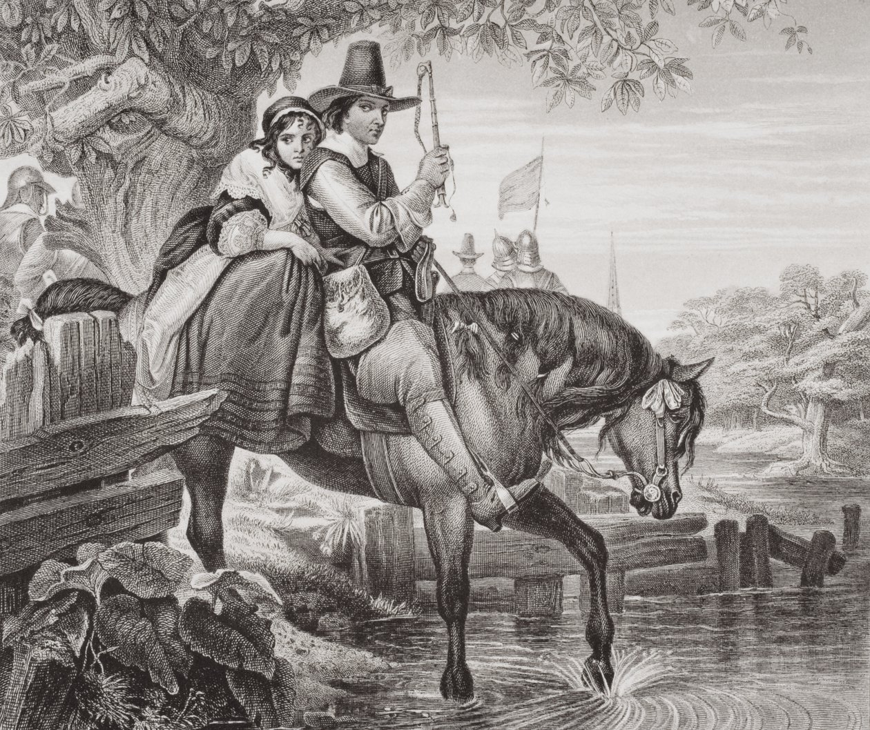 Carlo II (1630-85) in incognito, aiutato nella sua fuga da Jane Lane dopo la sconfitta alla battaglia di Worcester nel 1651, da 