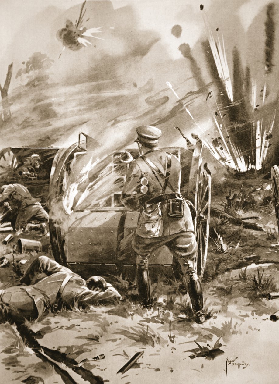 Il maggiore Warren rimuove cartucce da un carro di munizioni in fiamme a grande rischio personale da Edgar Alfred Holloway