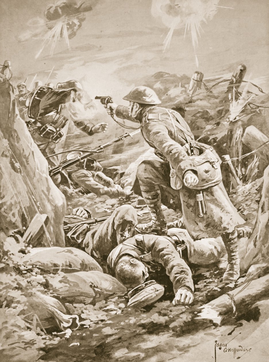 Il soldato (caporale facente funzione) L. Clarke, da solo, tiene a bada un gruppo di tedeschi durante un contrattacco da Edgar Alfred Holloway