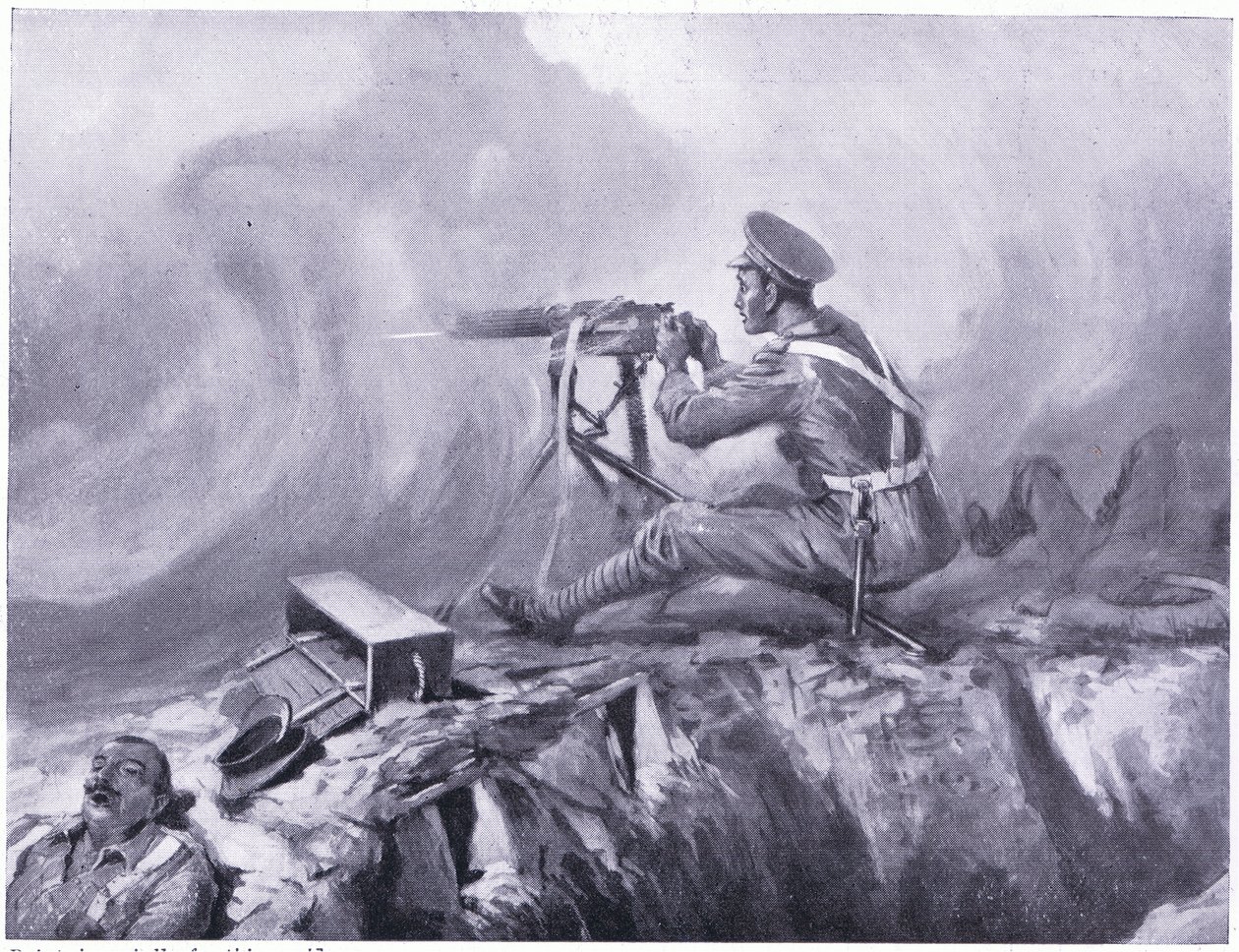 Il Soldato Lynn morente per avvelenamento da gas, serve una mitragliatrice e respinge un attacco tedesco. Ypres aprile 1915 da Edgar Alfred Holloway