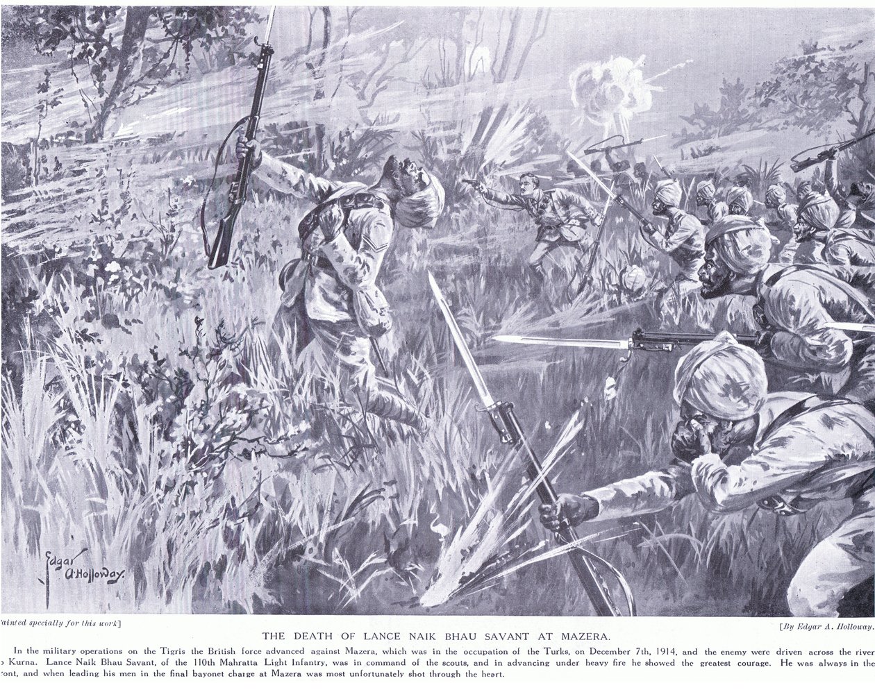 La morte di Lance Nak Bhau Savant a Mazera sul Tigri dicembre 1914 da Edgar Alfred Holloway