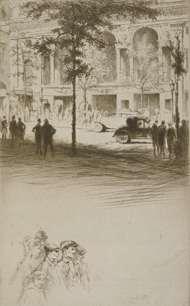 Una piazza cittadina, illustrazione per 