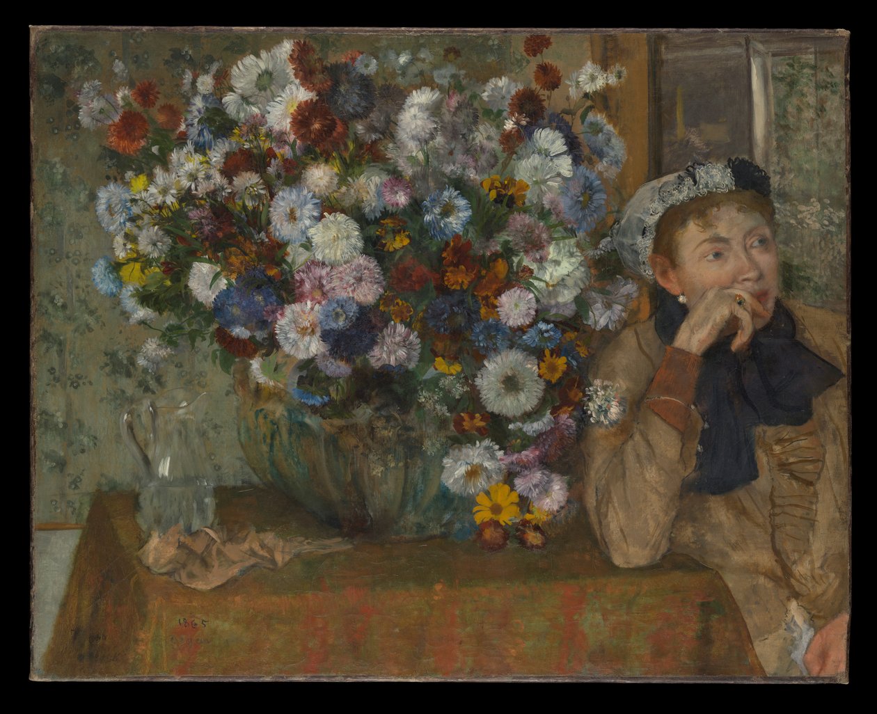 Una donna seduta accanto a un vaso di fiori (Madame Paul Valpinçon) da Edgar Degas