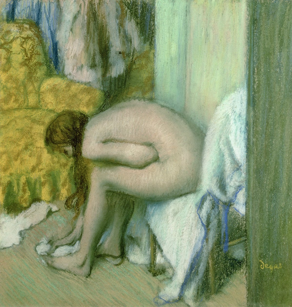 Dopo il bagno, donna che si asciuga il piede sinistro da Edgar Degas
