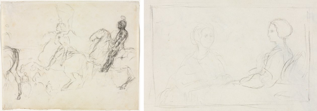 Scena di battaglia con figure corazzate a cavallo (recto) Due donne sedute (verso) da Edgar Degas