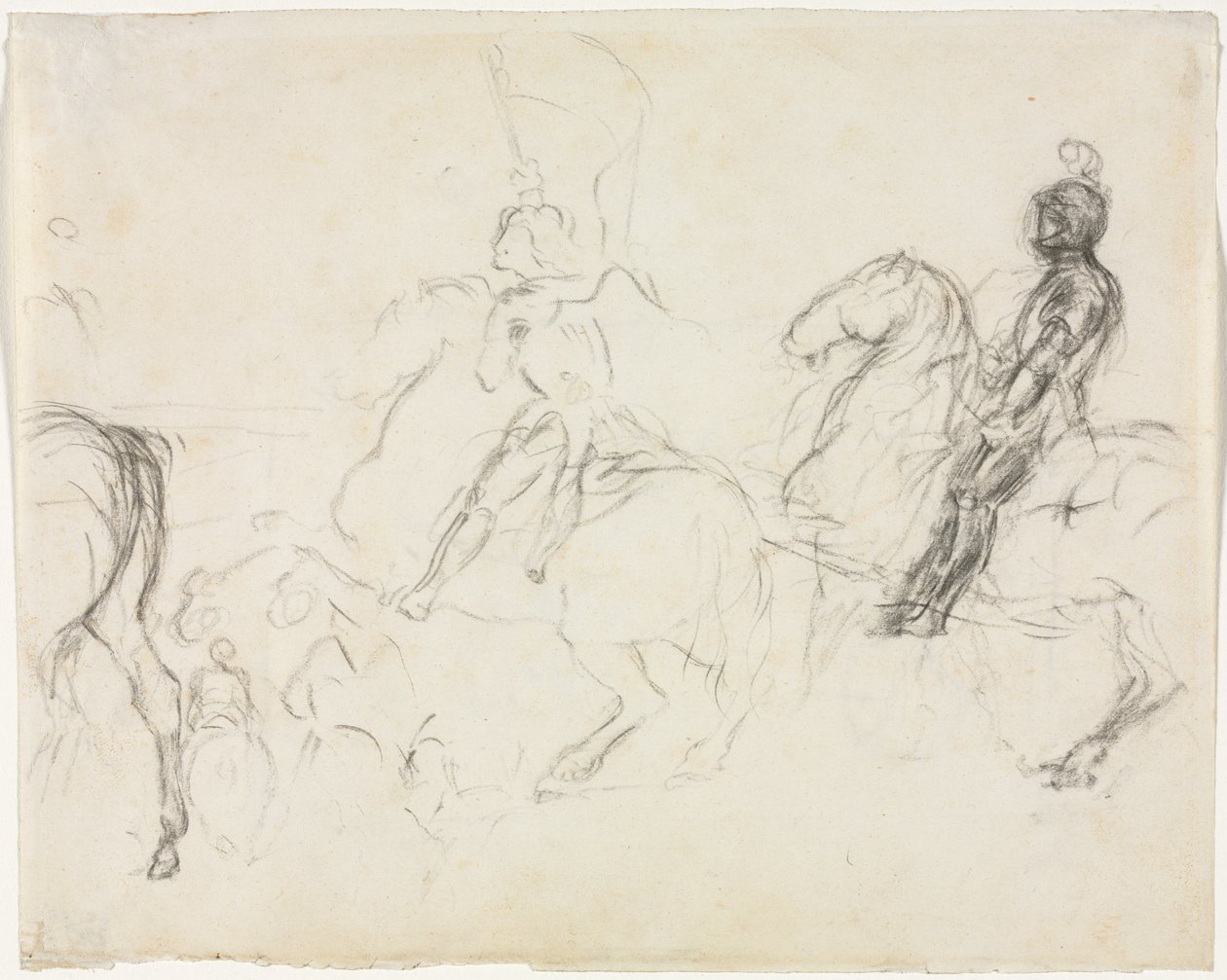 Scena di battaglia con figure armate a cavallo recto Due donne sedute verso da Edgar Degas